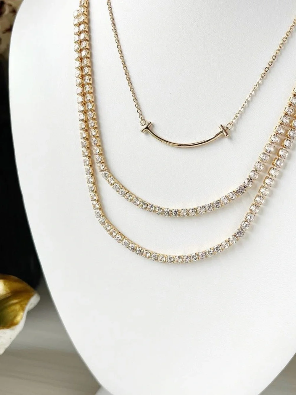 Park Lane Gold Double Strand Necklace with Clear Crystals